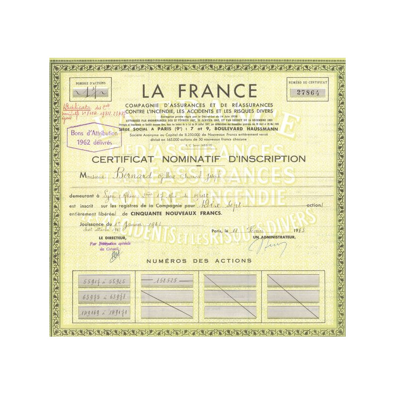 La France - Cie d'Assurances sur la Vie (CN 50NF Vert)