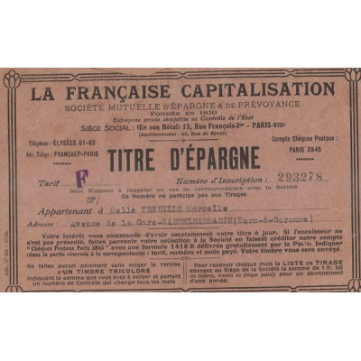 La Française Capitalisation - Sté Mutuelle d'Epargne & de Prévoyance (Titre d'Epargne)