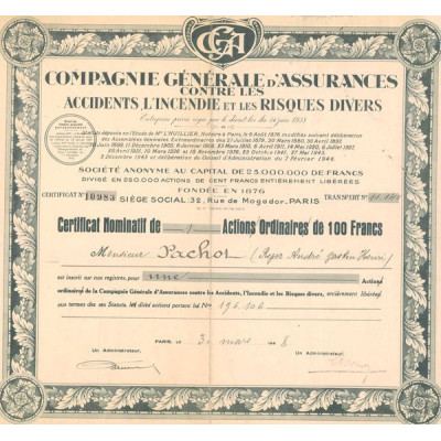 Cie Gale d'Assurances Contre les Accidents l'Incendie et les Risques Divers (CN Act 100F)