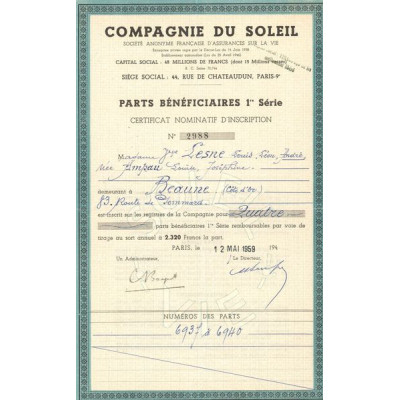 Cie du Soleil - S.A Française d'Assurances sur la Vie (PB CN) Bleu