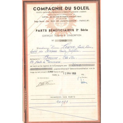 Cie du Soleil - S.A d'Assurances à Primes Fixes contre l'Incendie (PB CN) Rouge