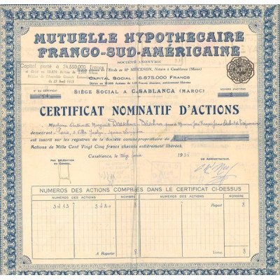 Mutuelle Hypothécaire Franco-Sud-Americaine (Certif Nomin)