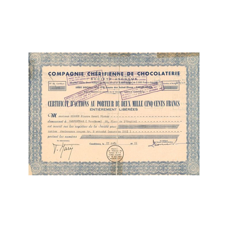Cie Chérifienne de Chocolaterie (CN Act 2500F)