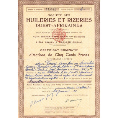 Sté des Huileries et Rizeries Ouest-Africaines (CN Act 500F) Marron
