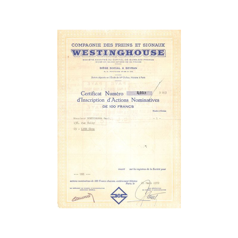 Cie des Freins et Signaux Westinghouse (CN Act 100F)