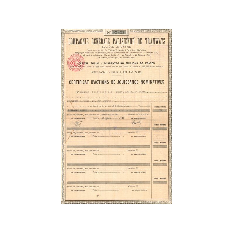 Cie Gale Parisienne de Tramways (CN Act 250F)