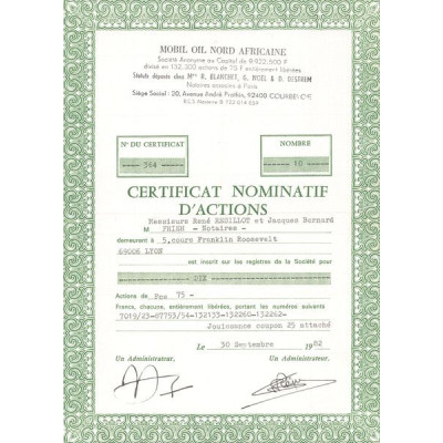 Mobil Oil Nord Africaine (Certif Nomin)