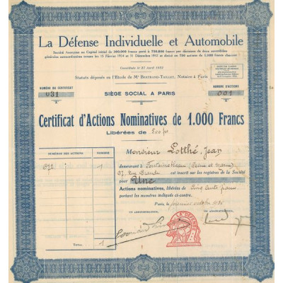 La Défense Individuelle et Automobile (CN Act 1000F)