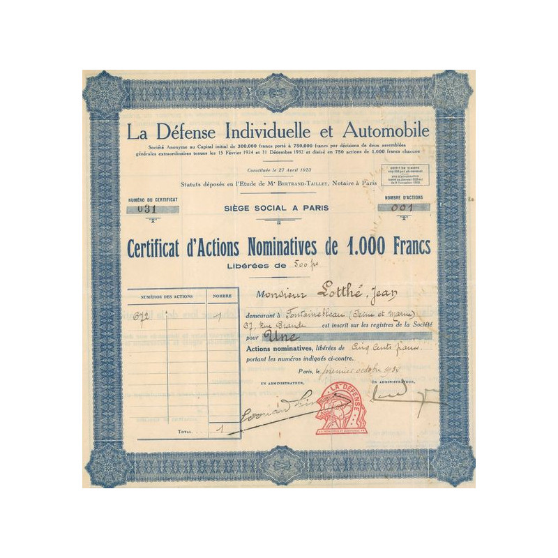 La Défense Individuelle et Automobile (CN Act 1000F)