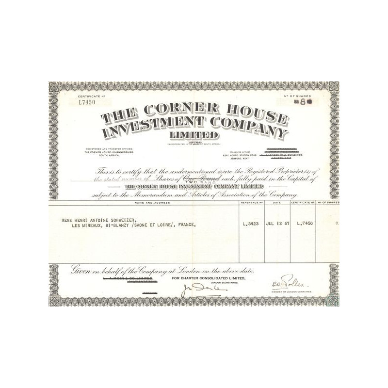The Corner House Investment Cy Ltd (Certif Nomin)