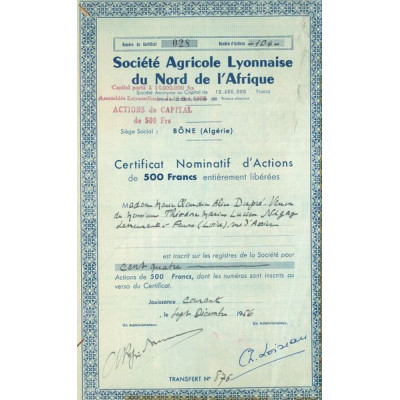 Sté Agricole Lyonnaise du Nord de l'Afrique (CN Act 500F)