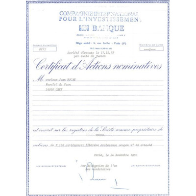 Cie Internationale pour l'Investissement Via Banque (CN Act 100F)