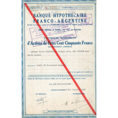 Banque Hypothécaire Franco-Argentine (Certif) (Modele 2)