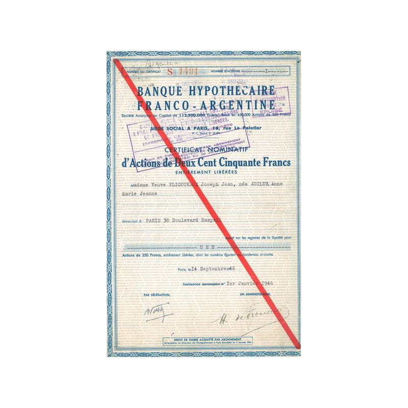 Banque Hypothécaire Franco-Argentine (Certif) (Modele 2)