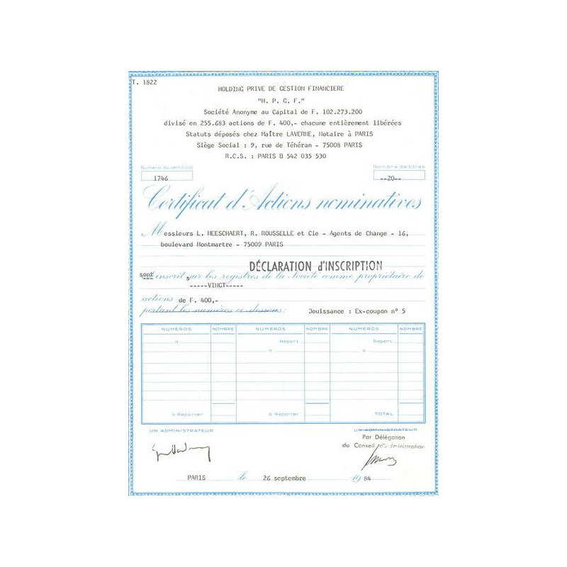 Holding Privé de Gestion Financière "H.P.G.F" (CN Act 400F)