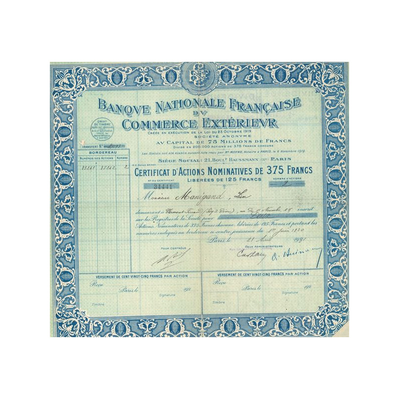 Banque Nationale Française du Commerce Extérieur (CN Act 375F)