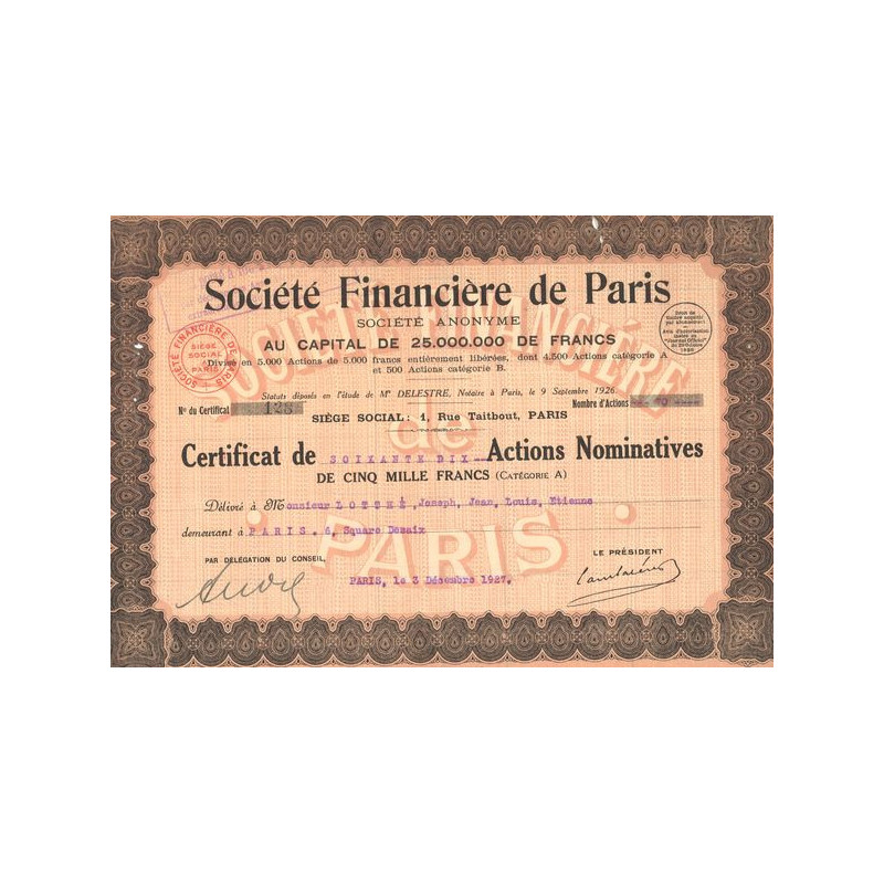 Société Financière de Paris (CN Act 5000F)