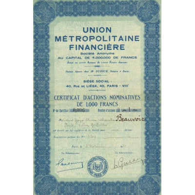 Union Métropolitaine Financière (CN Act 1000F)