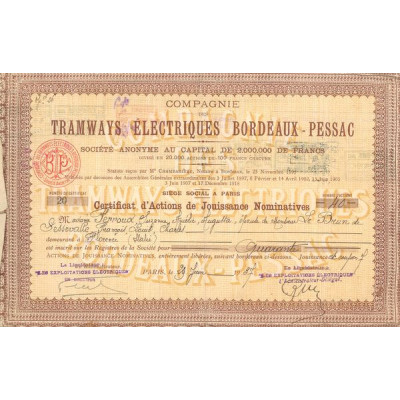 Cie des Tramways Electriques Bordeaux-Pessac (CN Act 100F)
