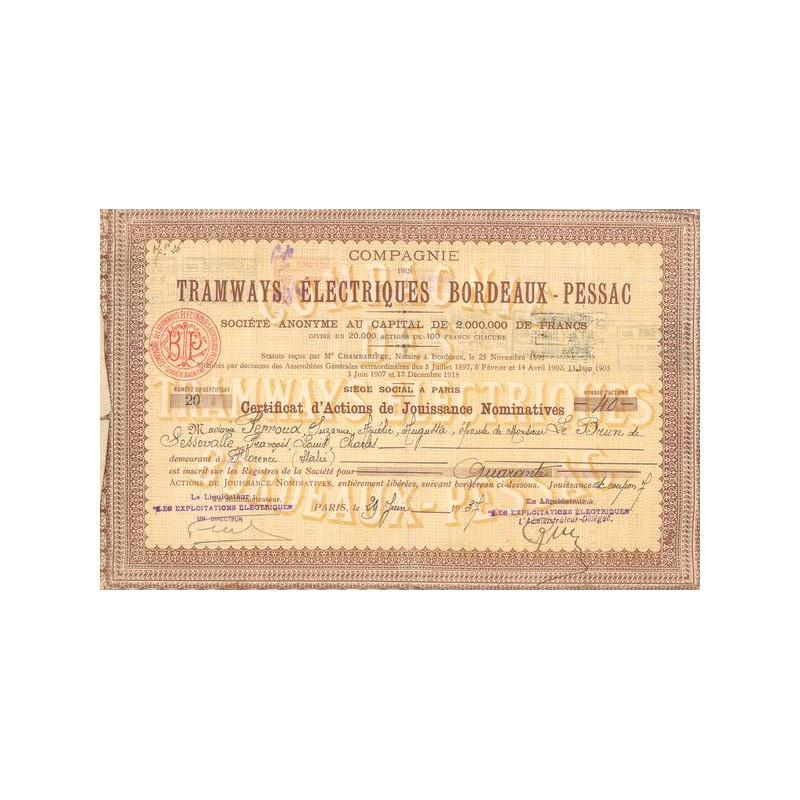 Cie des Tramways Electriques Bordeaux-Pessac (CN Act 100F)