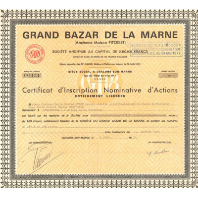 Grand Bazar de la Marne A(ncienne Maison PITOISET) (CN Act 100F)