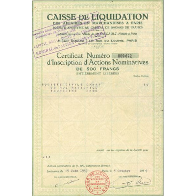 Caisse de Liquidation des Affaires en Marchandises à Paris (CN Act 500F)