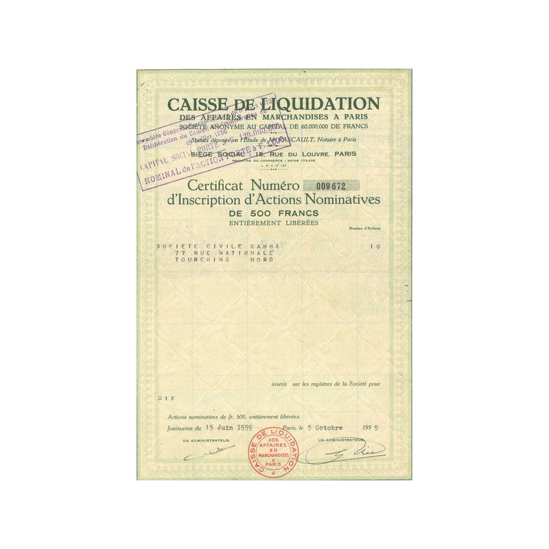 Caisse de Liquidation des Affaires en Marchandises à Paris (CN Act 500F)