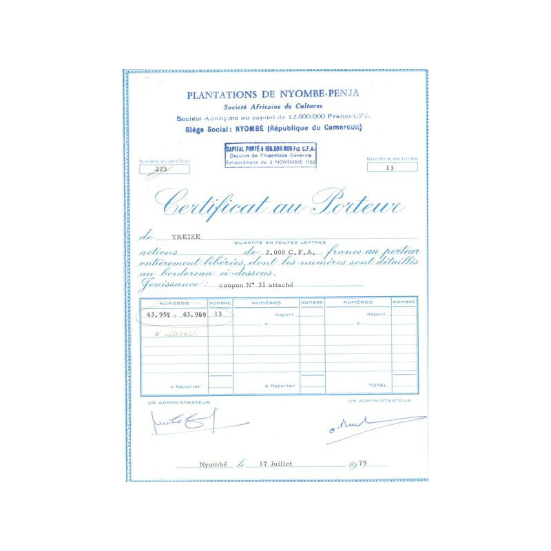 Plantations de Nyombe-Penja (CN Act 2000F CFA)