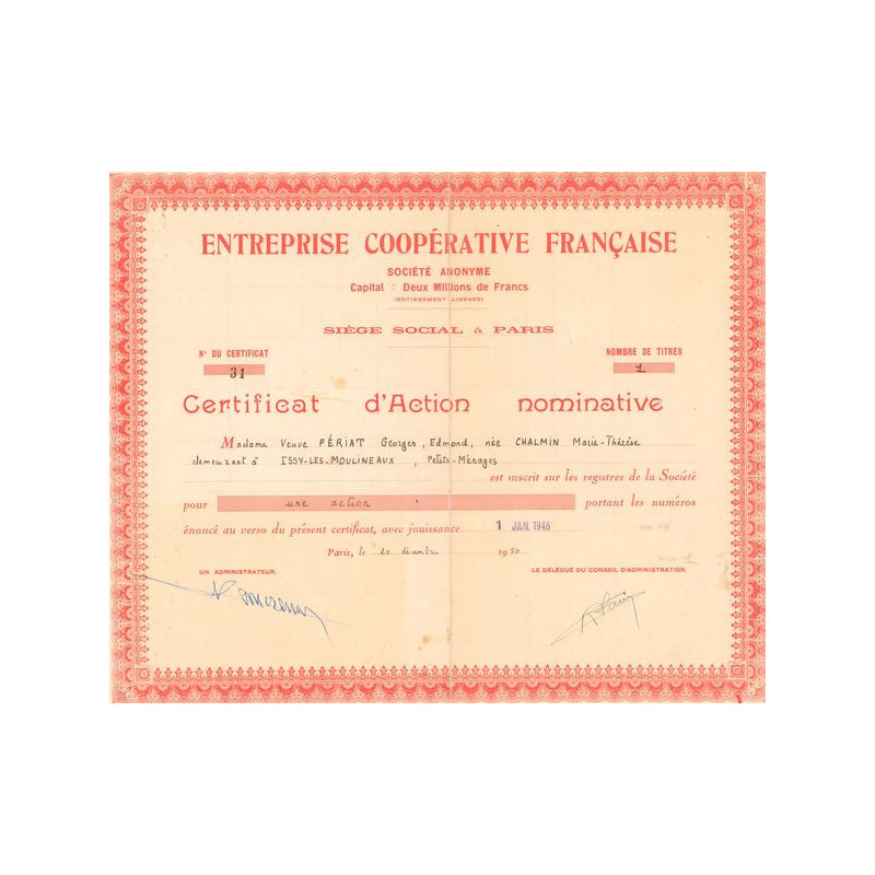 Entreprise Coopérative Française (Certif Nomin)