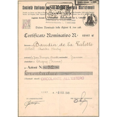 Societa Italiana per le Strade Terrate Meridionali (CN Obl 500£)