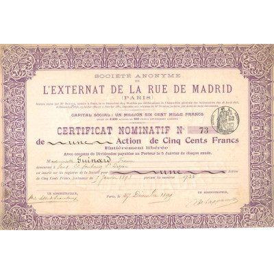 S.A de l'Externat de la Rue de Madrid (Paris) (CN Act 500F)