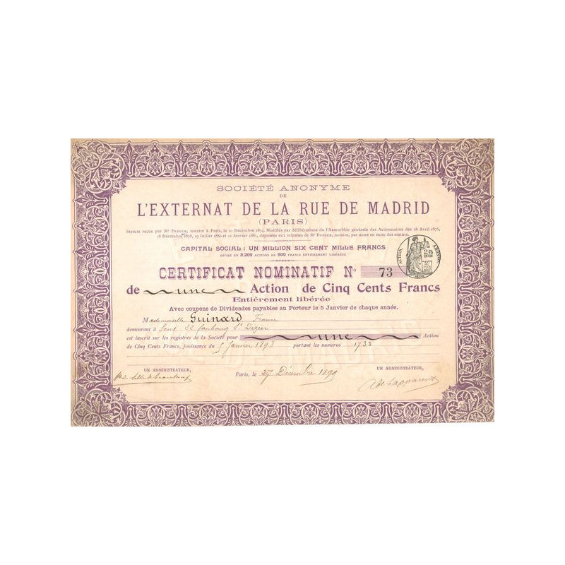 S.A de l'Externat de la Rue de Madrid (Paris) (CN Act 500F)