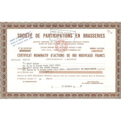 Sté de Participations en Brasseries (CN Act 100NF)