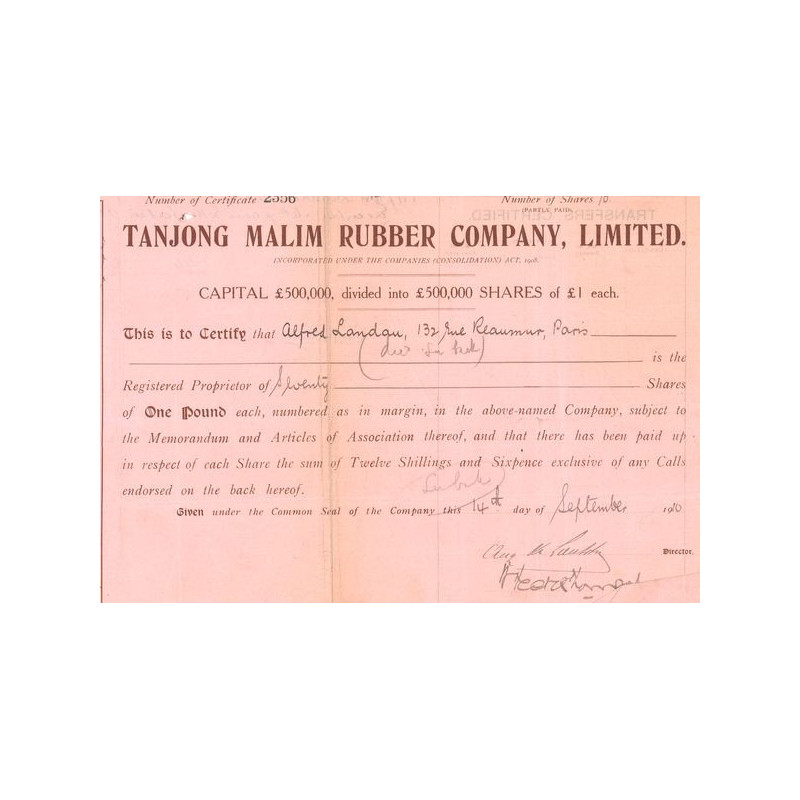 Tanjong Malim Rubber Cy Ltd (CN Act 1£)