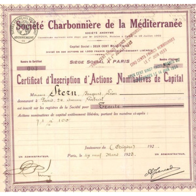 Sté Charbonnière de la Méditerrannée (CN Act 1000F)