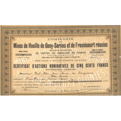 Cie des Mines de Houille de Gouy-Servins et de Fresnicourt Réunies (CN Act 500F)