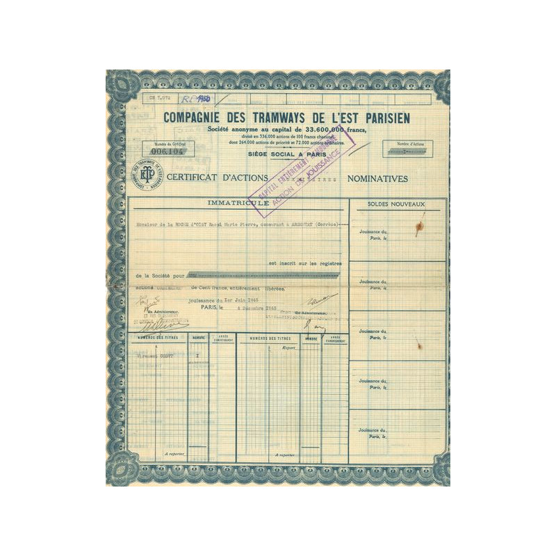 Cie des Tramways de l'Est Parisien (CN Act O 100F)