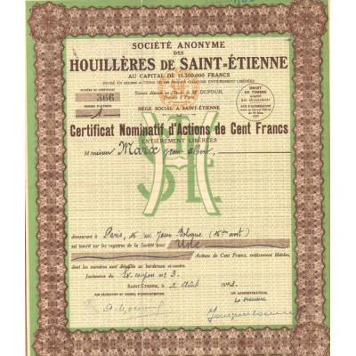 S.A des Houillères de Saint-Etienne (CN Act 100F) Vert