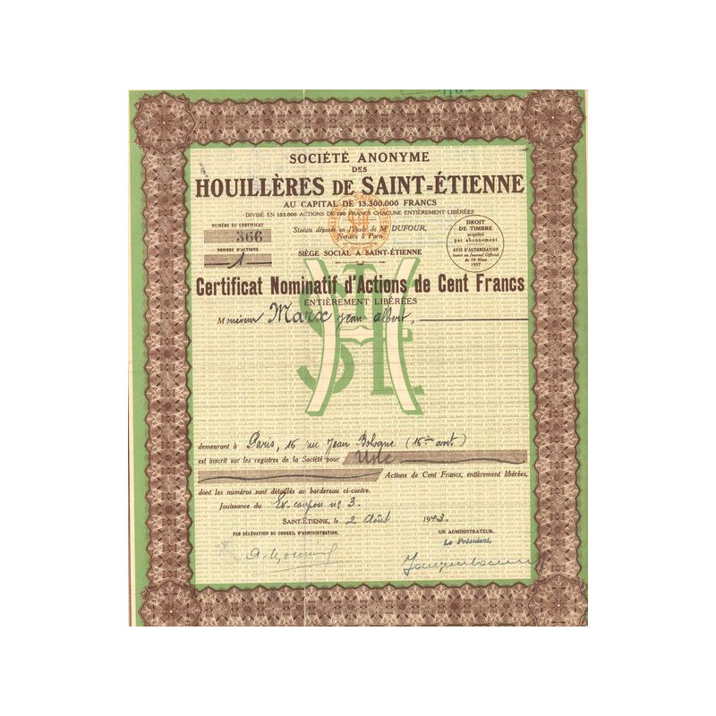 S.A des Houillères de Saint-Etienne (CN Act 100F) Vert