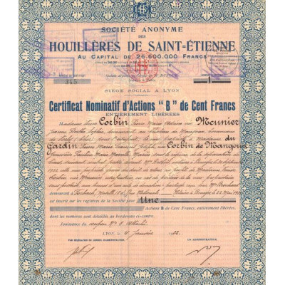 S.A des Houillères de Saint Etienne (CN Act B 100F) Bleu