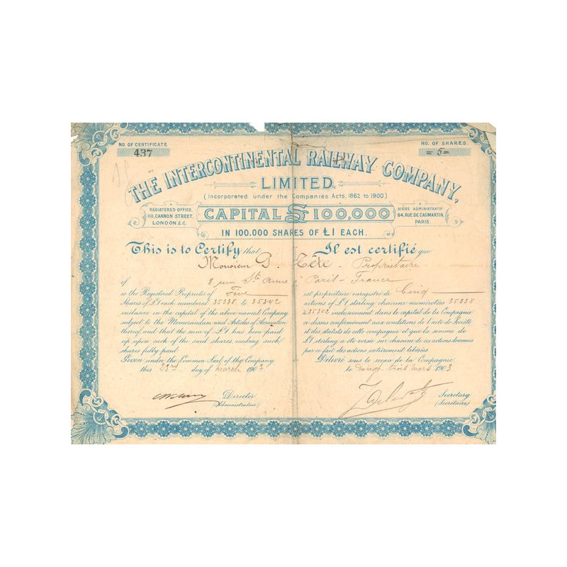 The Intercontinental Railway Cy Ltd (CN Act 1£)