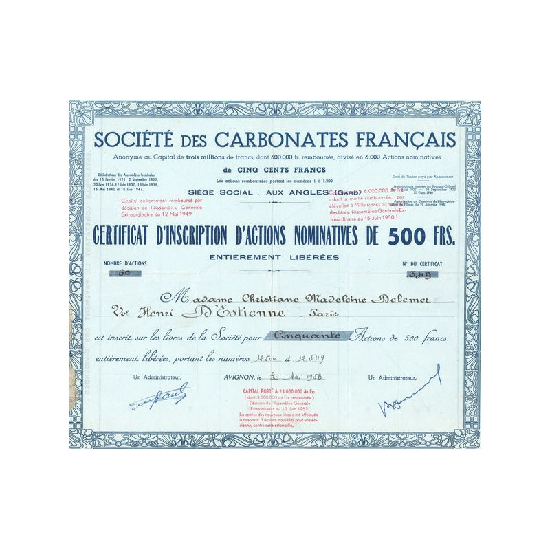 Sté des Carbonates Français (CN Act 500F)