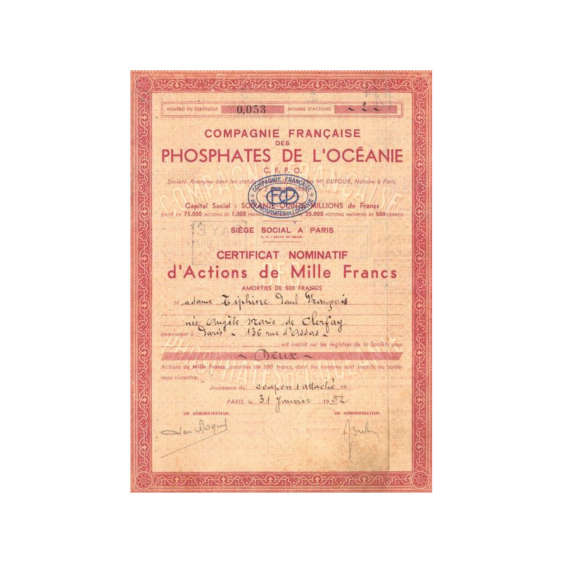 Cie Française des Phosphates de l'Océanie C.F.P.O. (CN Act 1000F)