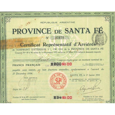 Province de Santa Fé (Certif Représentatif d'Arriérés)