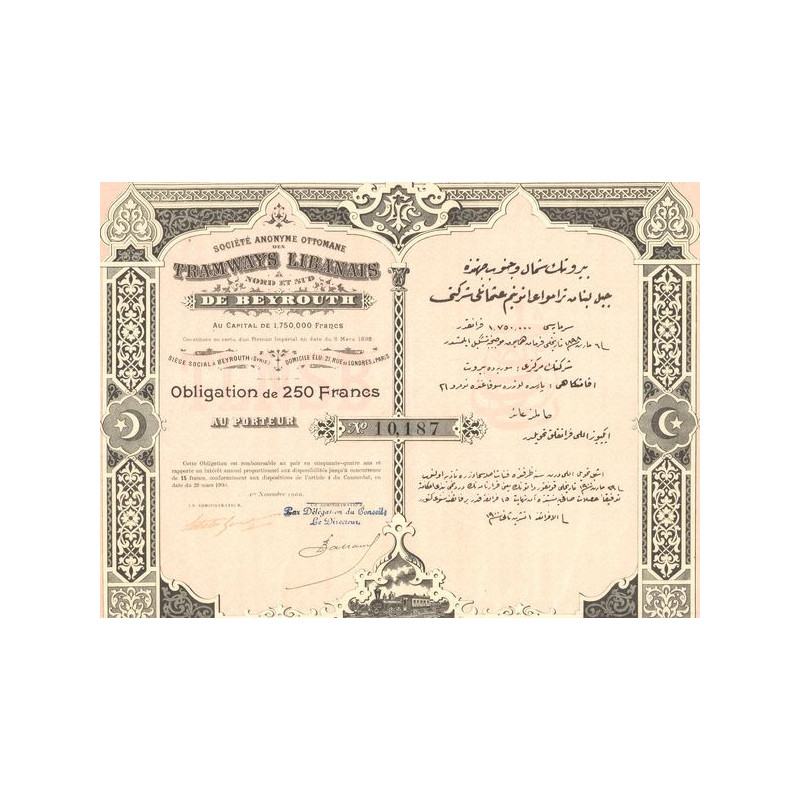 S.A Ottomane des Tramways Libanais Nord et Sud de Beyrouth (Obl 250F)
