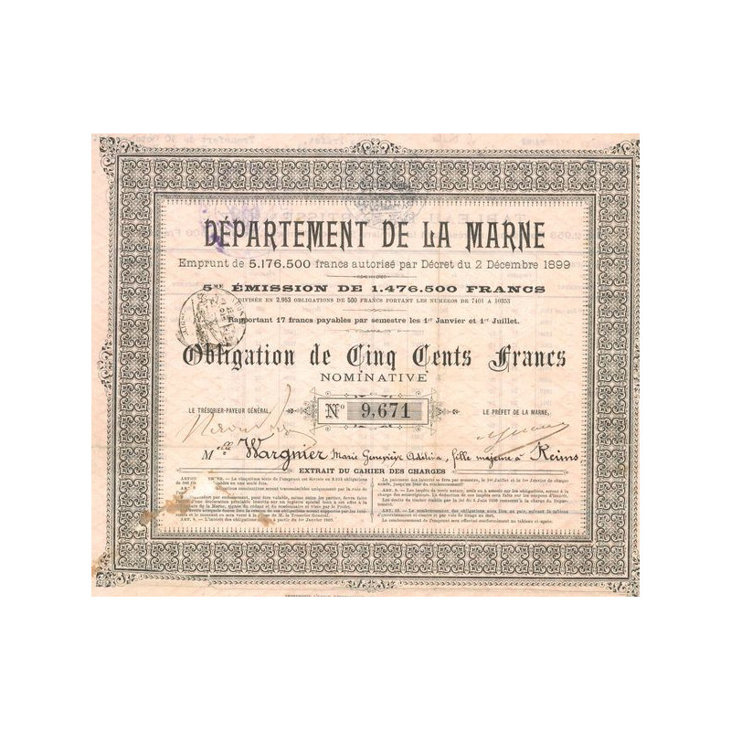 Département de la Marne - Emprunt (CN Obl 500F)