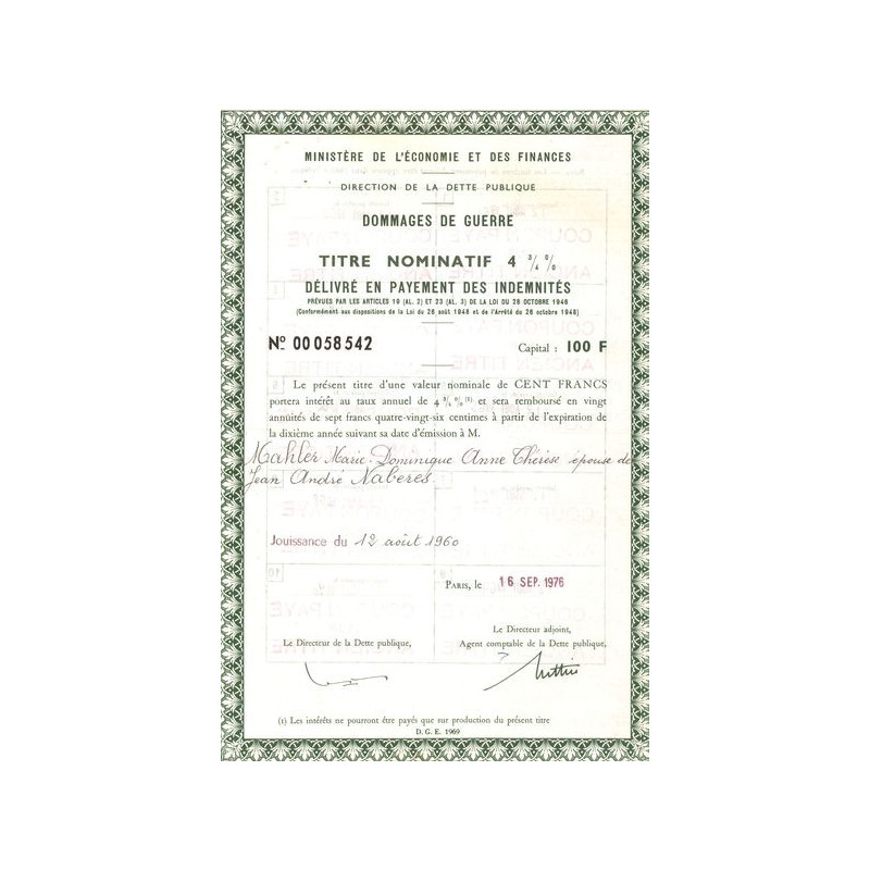 Dommages de Guerre (CN Act 4 3/4 %)