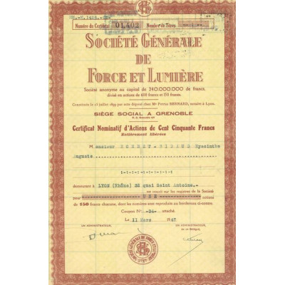 Sté Gale de Force et Lumière (CN Act 150F)