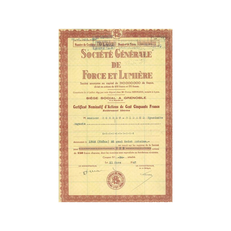 Sté Gale de Force et Lumière (CN Act 150F)