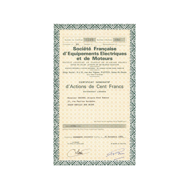 Sté Française d'Equipements Electriques et de Moteurs (CN Act 100F)
